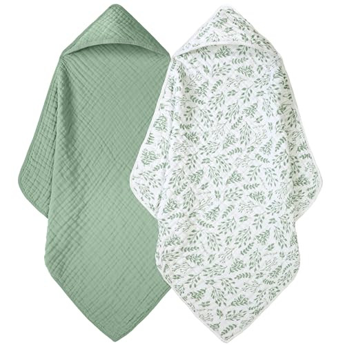 FIEMOL Baby Bath Towels, 100% Muslin Cotton Hooded Baby Towels for Newborn, 2 Pack Baby Towels with Hood for Infant Toddler and Kids, Large 32x32Inch, Soft and Absorbent | Amazon (US)