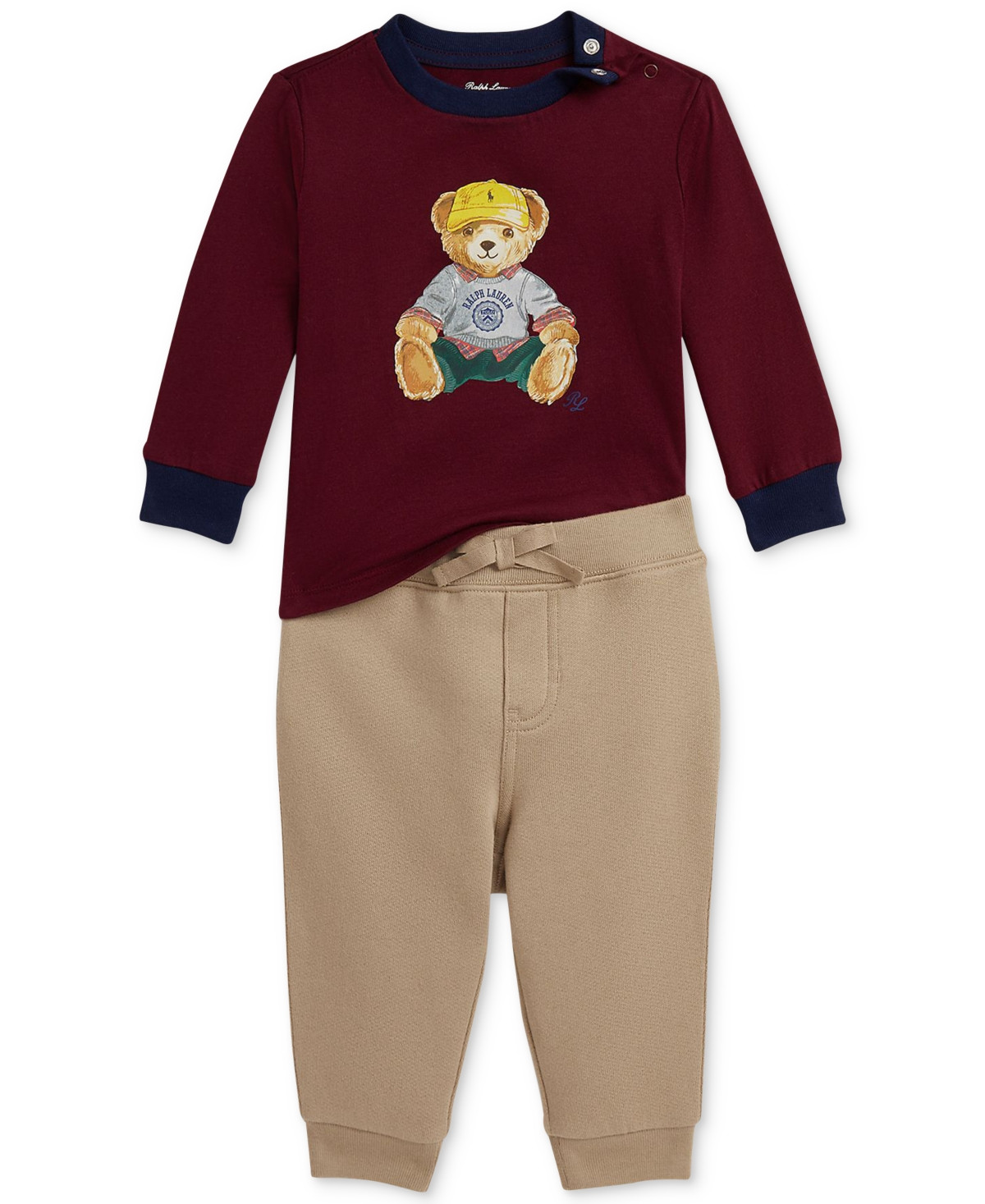 Polo Ralph Lauren Baby Boys Long-Sleeve Tee & Fleece Jogger Set - Red | Macy's