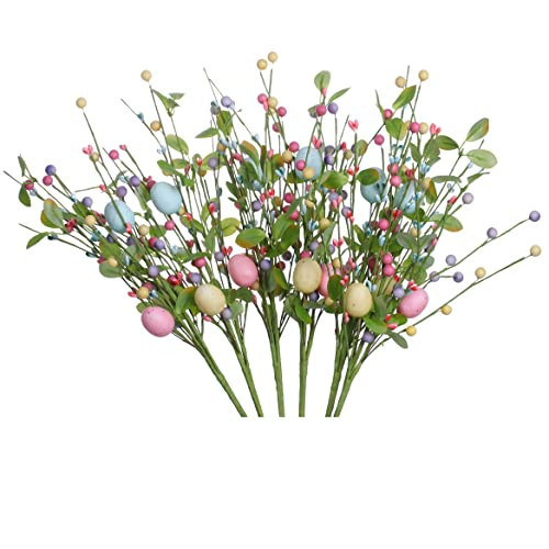 LLZLL 6PCS Easter Egg Stems,17in Tall Artificial Easter Picks Colorful Berry Sprays for Flower Arrangement and Home Decor | Amazon (US)