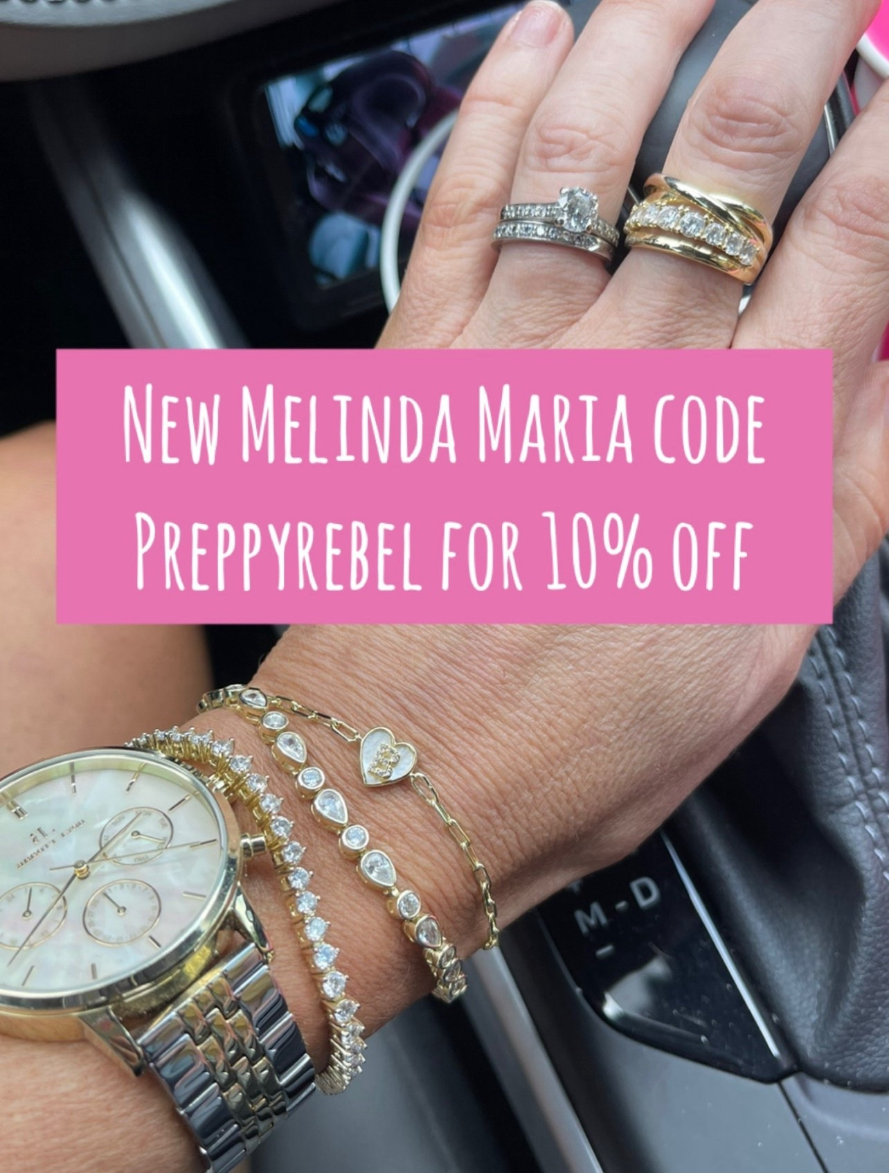 This arm stack is pure sparkle and style! Layered gold and crystal bracelets from Melinda Maria bring all the glam — from dainty heart details to bezel-set stones and shimmering tennis sparkle. I paired them with my two-tone chronograph watch for that luxe, polished vibe.

Whether you’re driving to errands or headed to lunch, this stack adds a chic glow to your every move!

Code ASHLEYBA gets you 10% off all my Melinda Maria pieces, including this exact bracelet trio.

Wearing:
• Melinda Maria gold heart charm bracelet
• Melinda Maria bezel crystal chain bracelet
• Melinda Maria tennis-style crystal bracelet
• Two-tone silver & gold chronograph watch
• Mixed metal rings — classic sparkle + twisted gold layers

Why I love it: Melinda Maria bracelets are perfect for everyday luxe — lightweight, layered, and never overdone!


#MelindaMaria #MyMMLoveLetter #ArmStackGoals #BraceletStack #EverydayJewelry #GoldJewelryLover #LTKJewelry #StackedStyle #MixedMetals #LTKunder100

#LTKGiftGuide #LTKFindsUnder100 #LTKSaleAlert