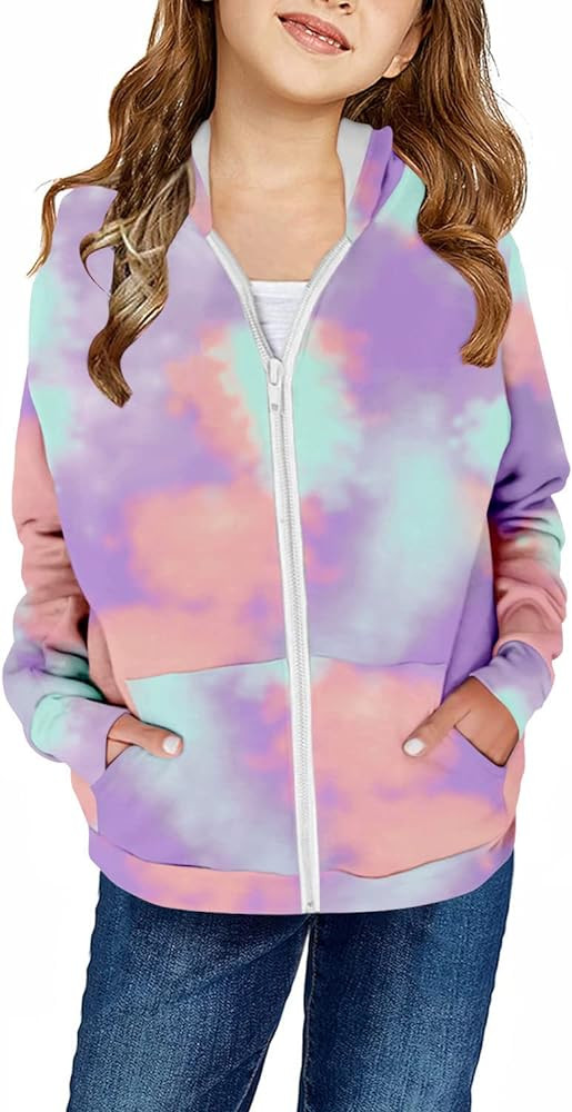 storeofbaby Girls Zip Up Hoodie Casual Long Sleeve Jacket Lightweight Sweatshirt with Pockets | Amazon (US)