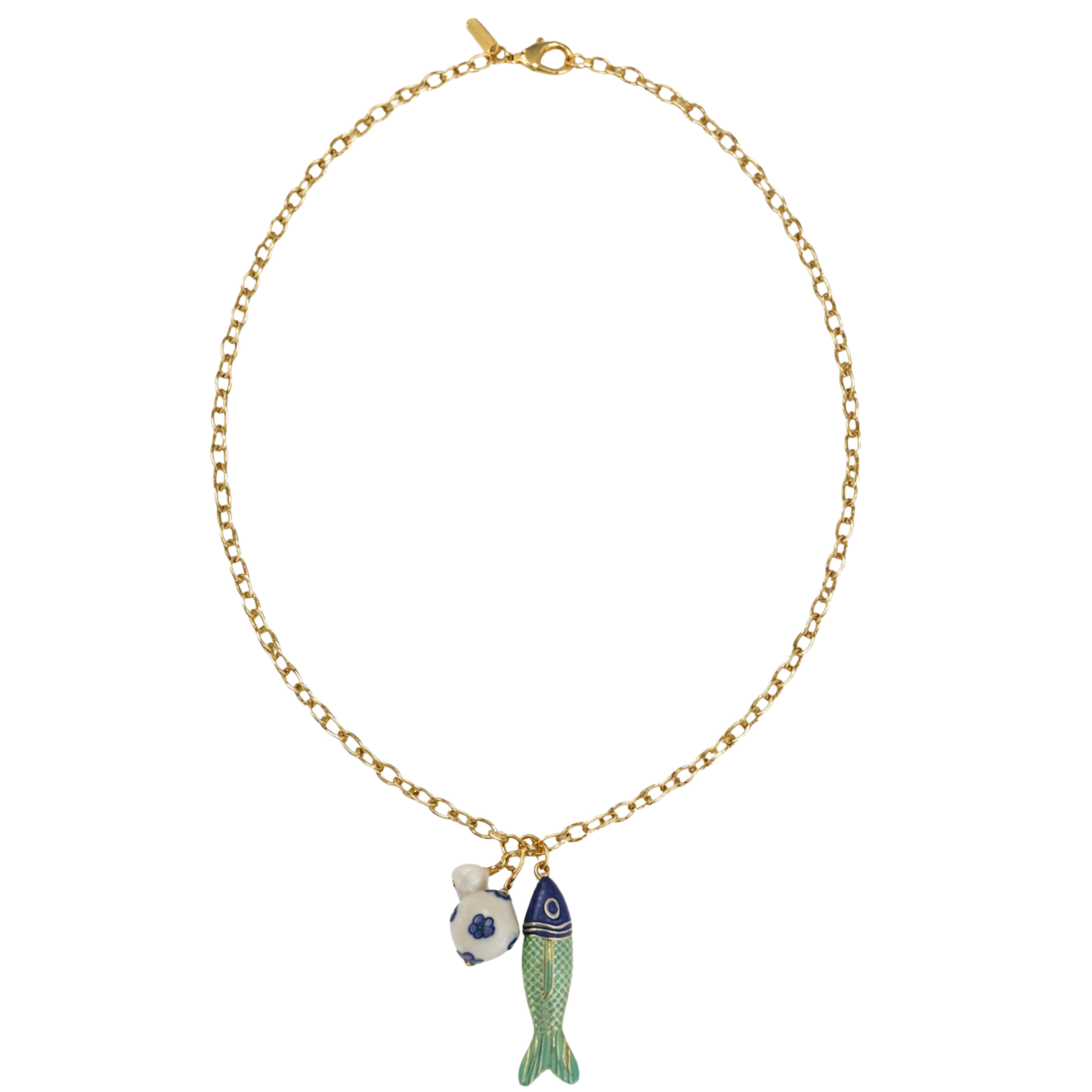 Long Chain Fish Charm Necklace | Logan Tay