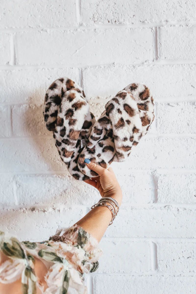 Cozy Girl Leopard Beige Slippers | Apricot Lane Boutique