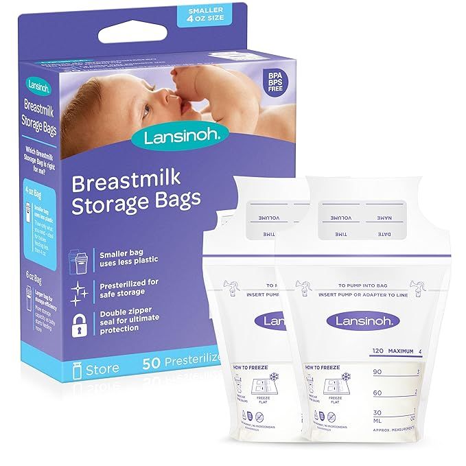 Lansinoh Breastmilk Storage Bags, 50 Count, 4 Ounce Milk Storage Bags | Amazon (US)