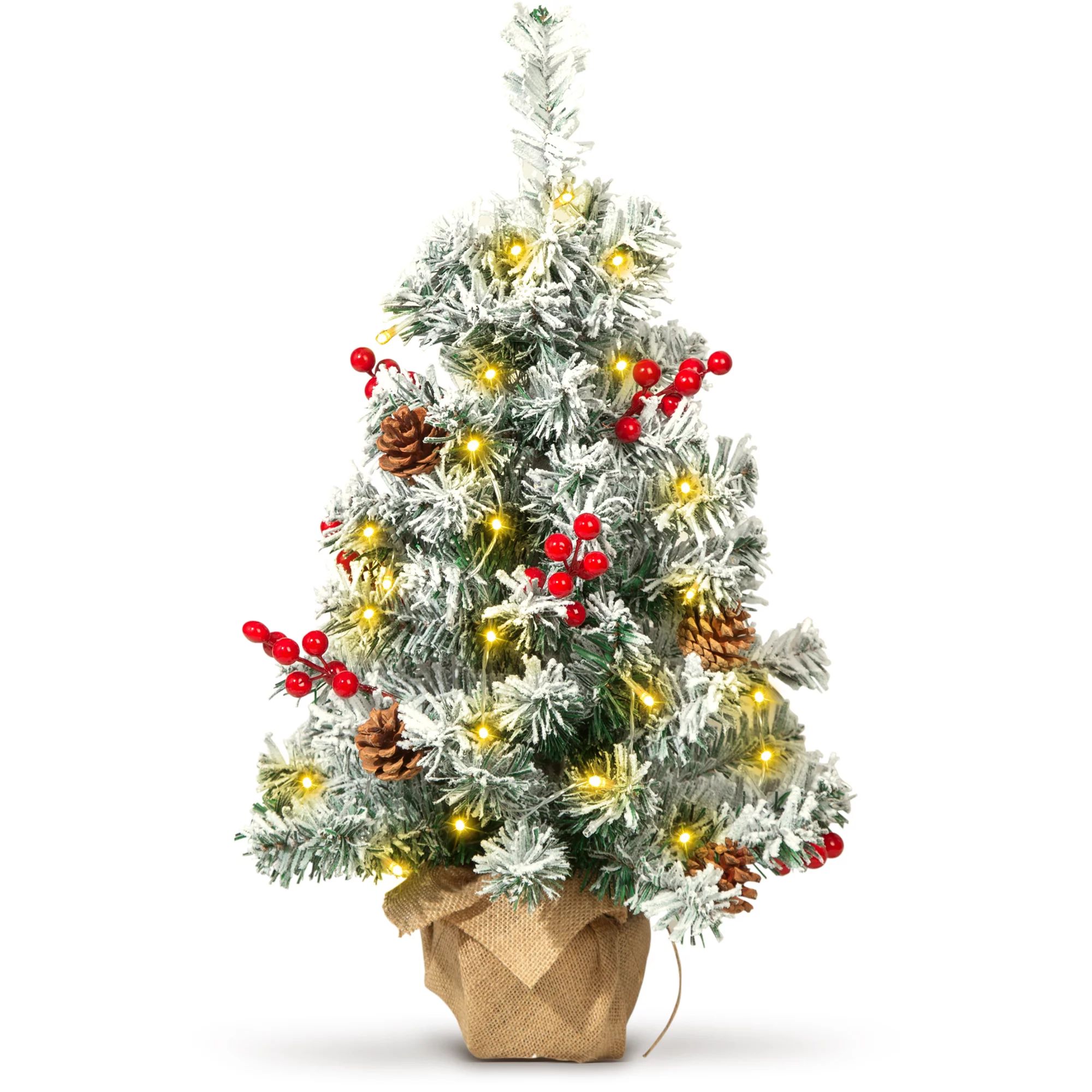 Melliful 24 in Pre-Lit Tabletop Christmas Tree, Mini Small Christmas Tree with Snow Flocked Branc... | Walmart (US)