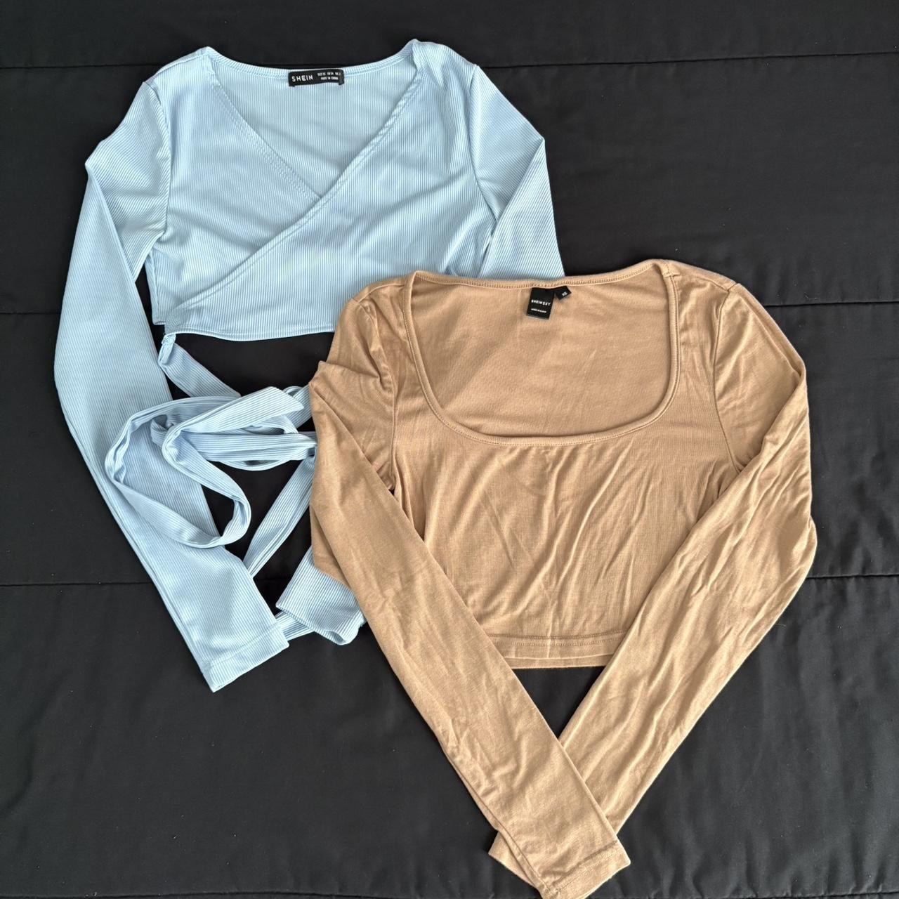 SHEIN Women's Crop top - Blue/Tan - XS | Depop US