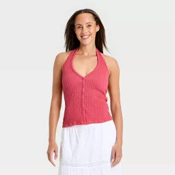 Women's Textured Halter Top - Universal Thread\u2122 Pink S | Target