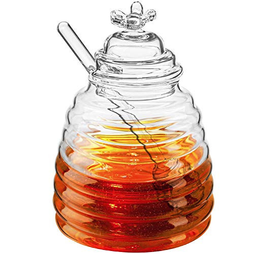 Hedume Honey Jar with Dipper and Lid, Honey Bee Pot, 17oz Glass Beehive Honey Pot for Home Kitchen | Amazon (US)
