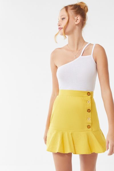 UO Lily Linen Button-Front Mini Skirt - Yellow Xs at Urban Outfitters | Urban Outfitters (US and RoW)