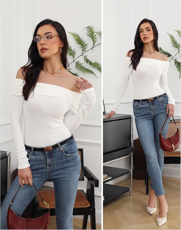Women's Sexy Off Shoulder Tops Dressy Casual Slim Fit Long Sleeves Spring Fall Blouse Going Out N... | Amazon (US)