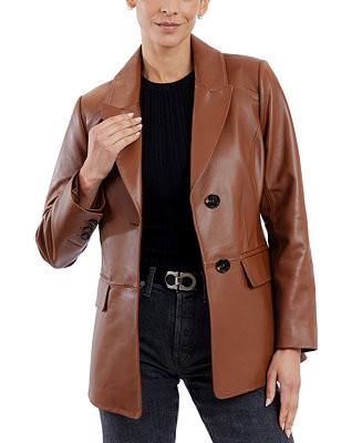 Women's Leather Button-Front Blazer Coat | Macy's
