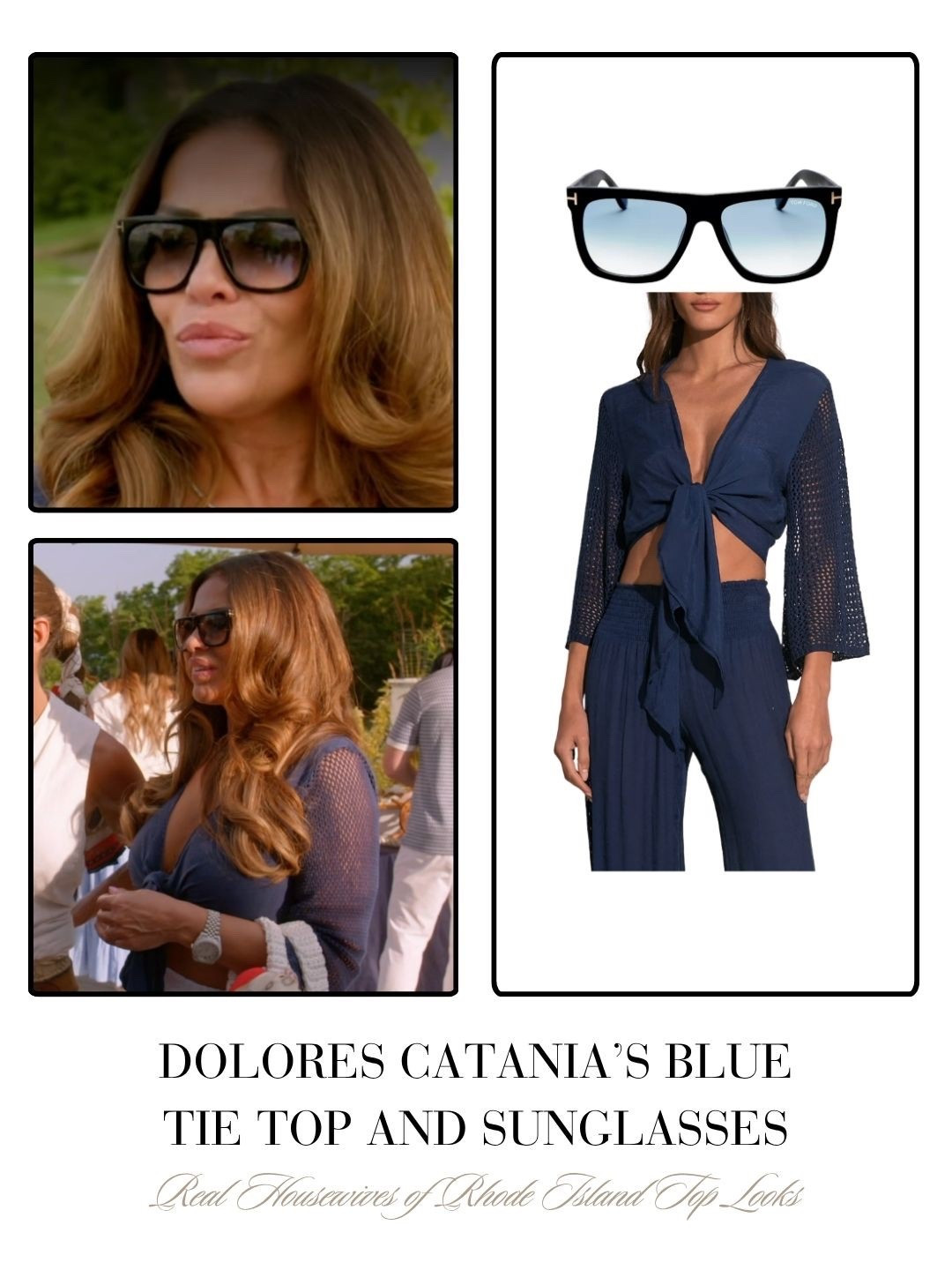 Dolores Catania’s Sunglasses and Tie Front Top from The Real Housewives of Rhode Island Season 1 Episode 1