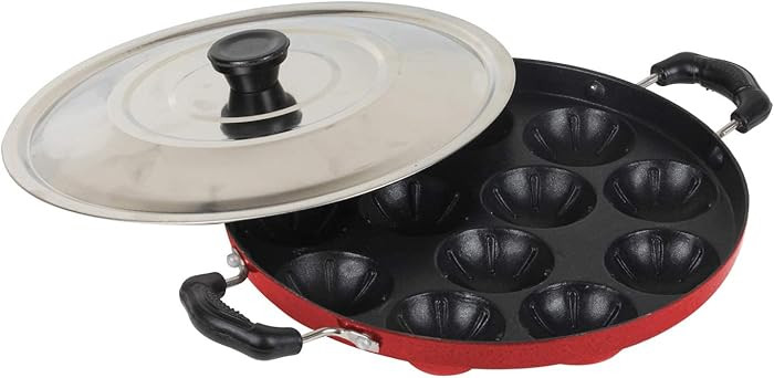 Priya Heavy 12 Cavities Non Stick Appam Patra With Stainless Lid,Red (Paniyarrakal/Paniyaram/Appa... | Amazon (US)