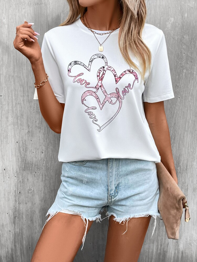 Letter & Heart Print Tee | SHEIN
