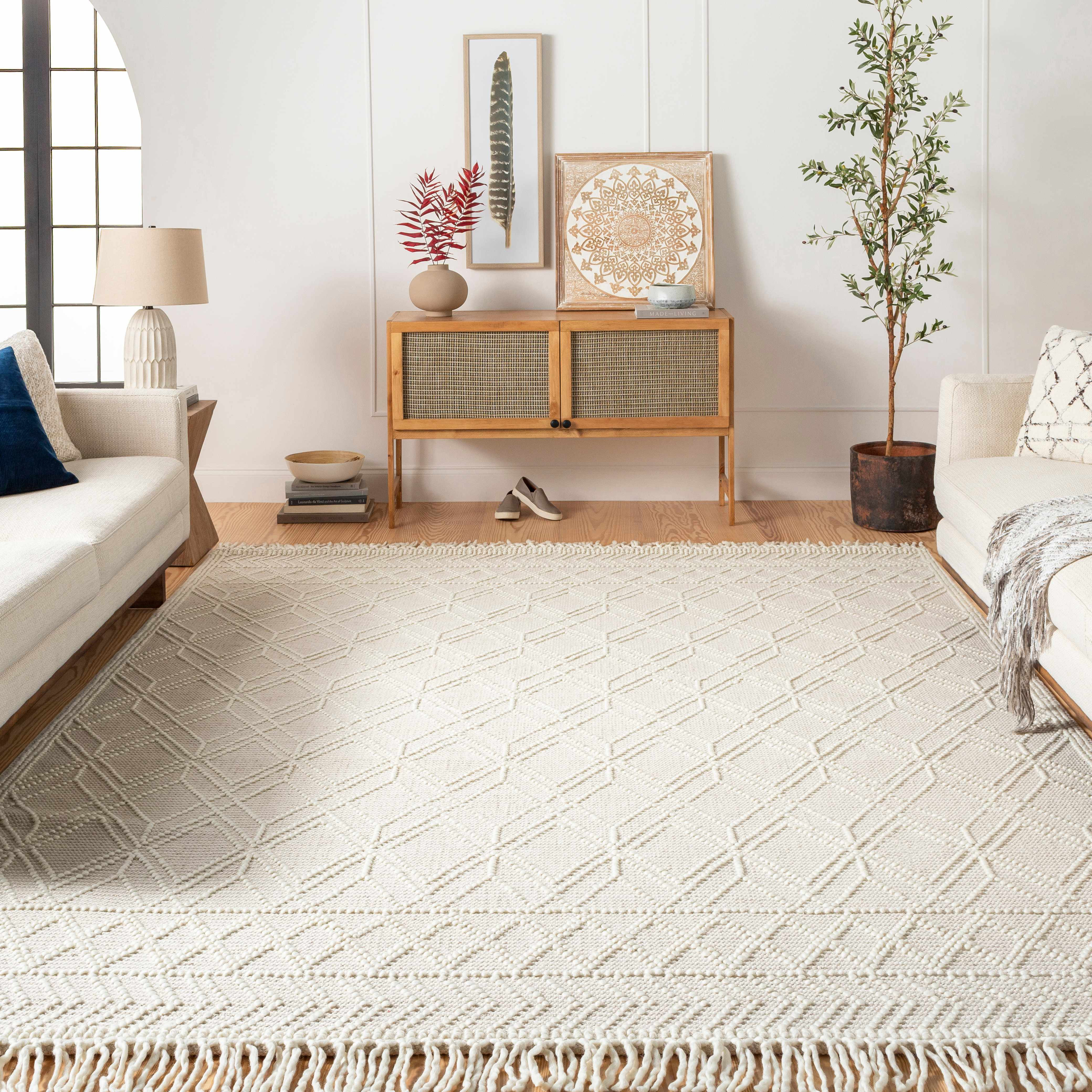 Ramsbury Beige Trellis Wool Rug | Boutique Rugs