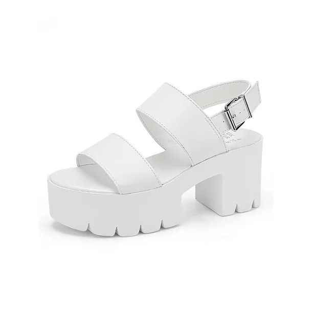 READYSALTED Women's Cleated Chunky Platform Sandals in Open Toe Ankle Strap Block Heel(White,Size... | Walmart (US)