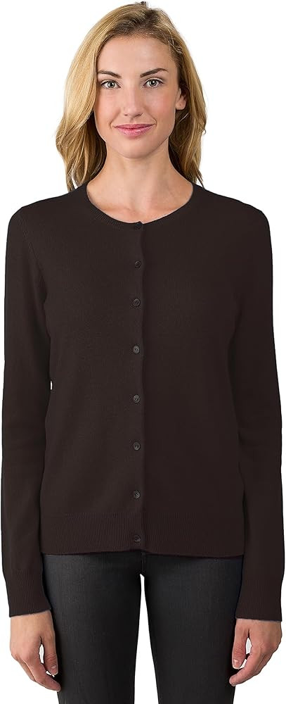 JENNIE LIU Women's 100% Cashmere Button Front Long Sleeve Crewneck Cardigan Sweater | Amazon (US)