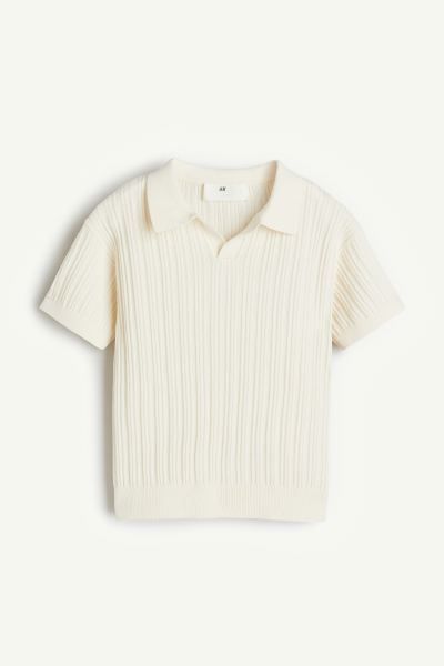 Knit Polo Shirt - Cream - Kids | H&M US | H&M (US + CA)