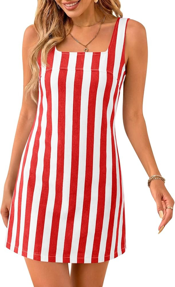 Cicy Bell Womens Summer Striped Denim Mini Dresses Square Neck Sleeveless Short Sundress Vacation... | Amazon (US)