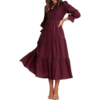 BTFBM Women Casual Long Sleeve Crew Neck Fall Dress Bohemian Relaxed Fit Floral Flowy Maxi Dresse... | Amazon (US)