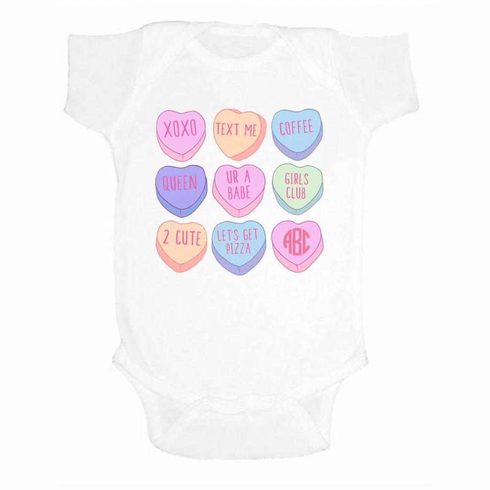 Monogrammed Infant 'Candy Hearts' Onesie | United Monograms