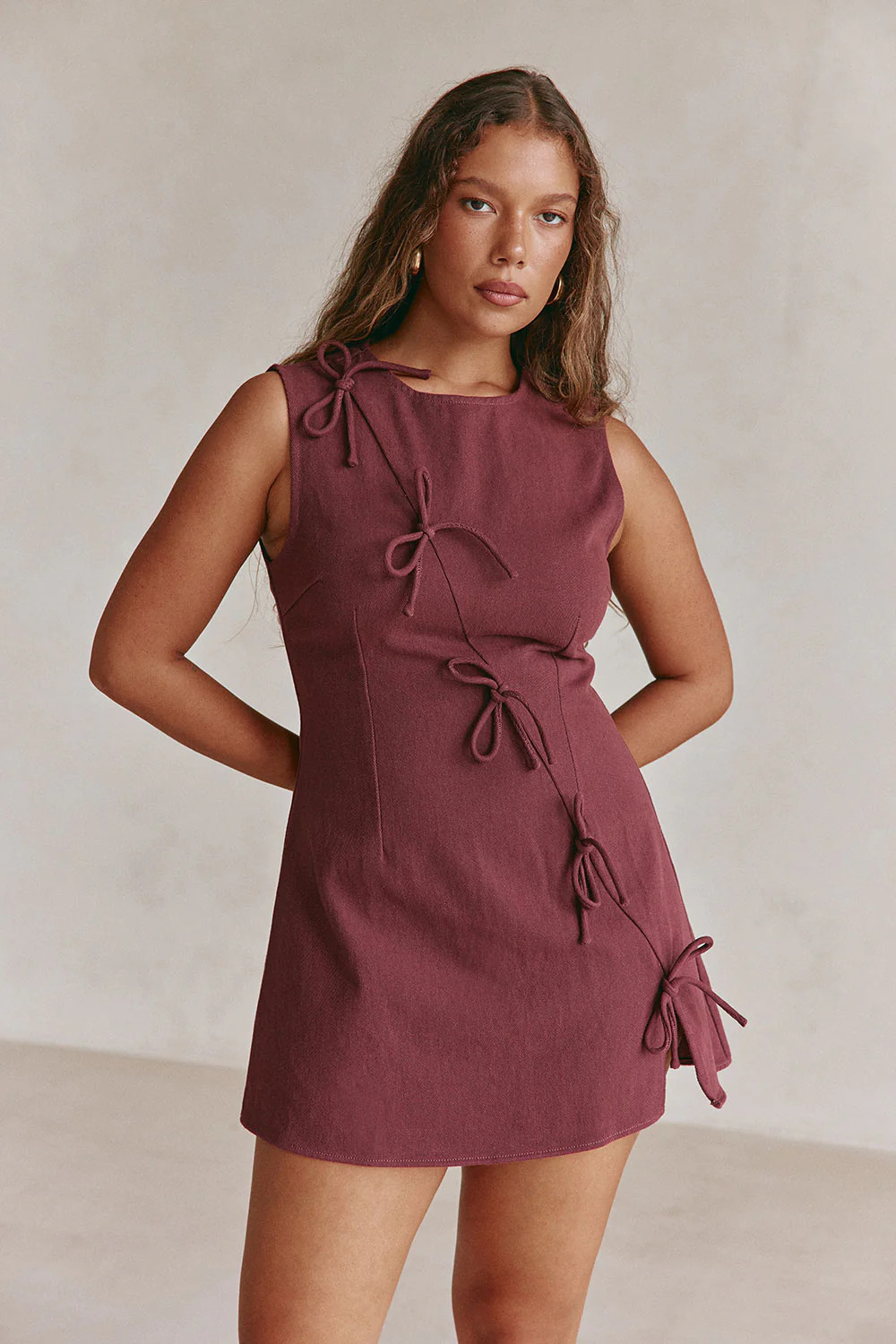 Merlot Burgundy Bow Mini Kapri Dress | Sabo Skirt US