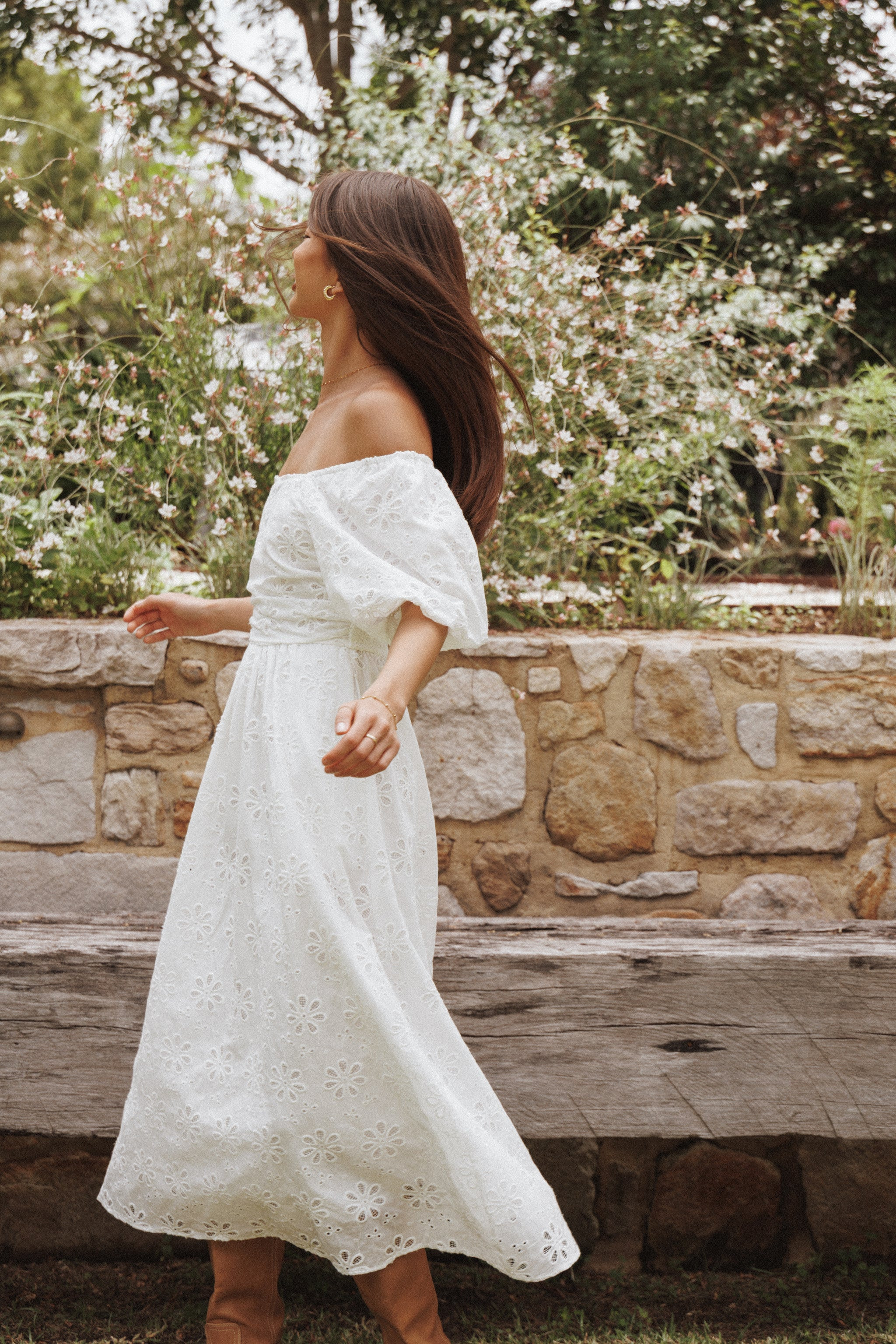 Clo Puff Sleeve Midi Dress - White Broderie | Petal & Pup (US)