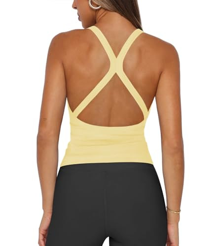Womens Halter Tops Racerback Workout Tank Top for Women Plunge V Neck Split-Back Spaghetti Strap ... | Amazon (US)