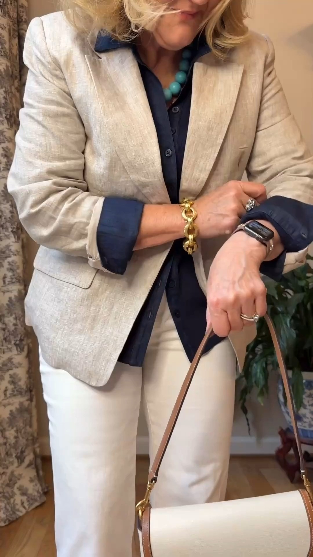 This is one of my favorite ways to create a polished, easy outfit 💙

A lightweight blazer paired with white pants instantly gives that clean, elevated look, but still feels comfortable and wearable for everyday.

I love adding a deeper color like navy underneath—it creates contrast and makes the outfit feel more styled. And the pop of turquoise brings in a little personality without overpowering the look.

This is such a great outfit for so many occasions, meetings, lunches, casual workdays, or even travel. It’s classic, timeless, and always feels put together.

Definitely one of those outfit formulas you can rely on when you don’t want to overthink it 

Everything is linked for you here 🫶🏻

#LTKootd #LTKSeasonal #LTKOver40