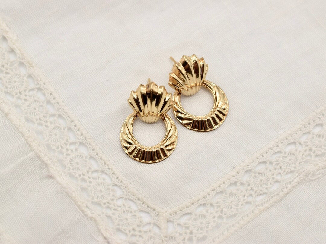 Vintage 10k Solid Gold Door Knocker Stud Earrings - Etsy | Etsy (US)