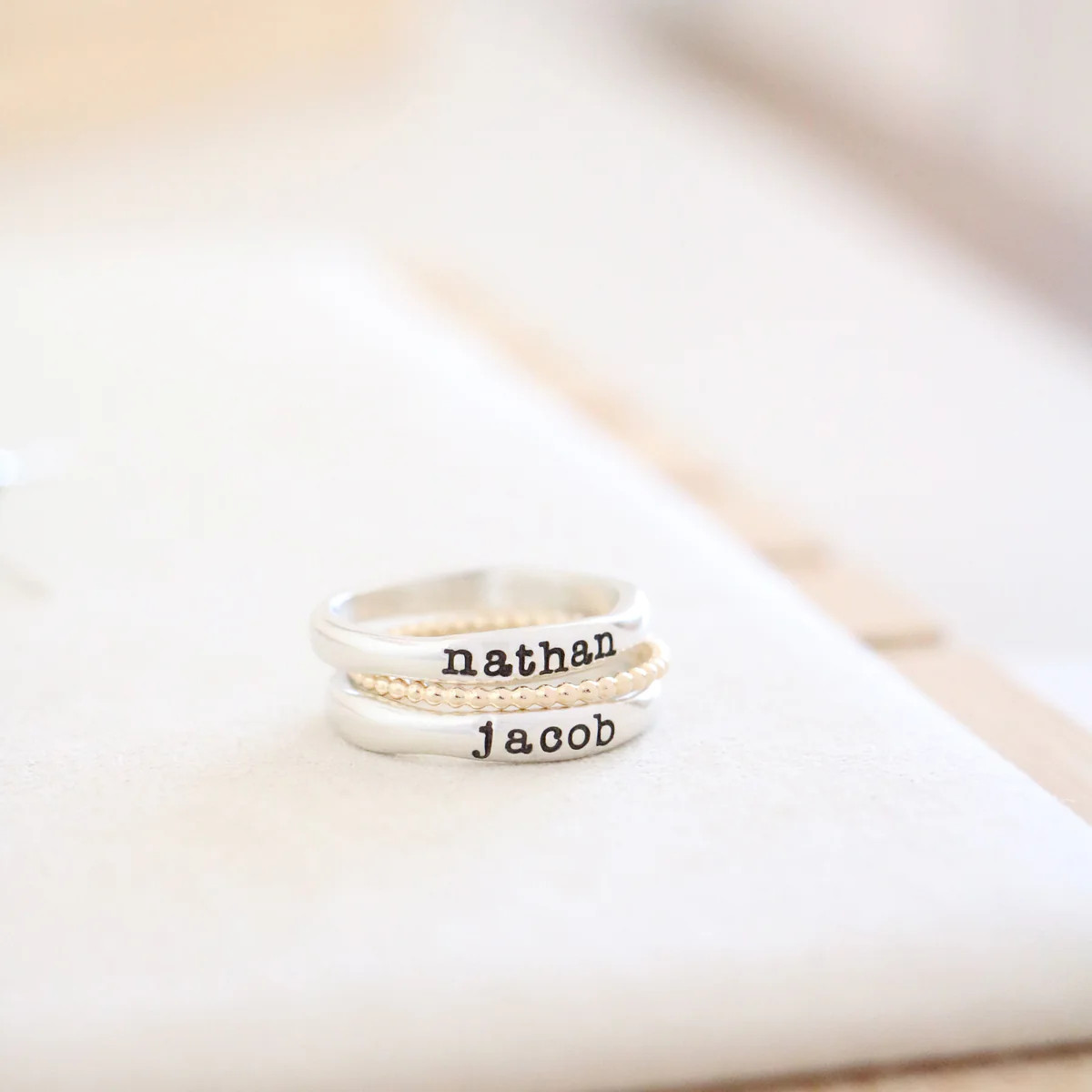 name ring + bead ring {set of 2 or more} | Chic Mama Jewelry