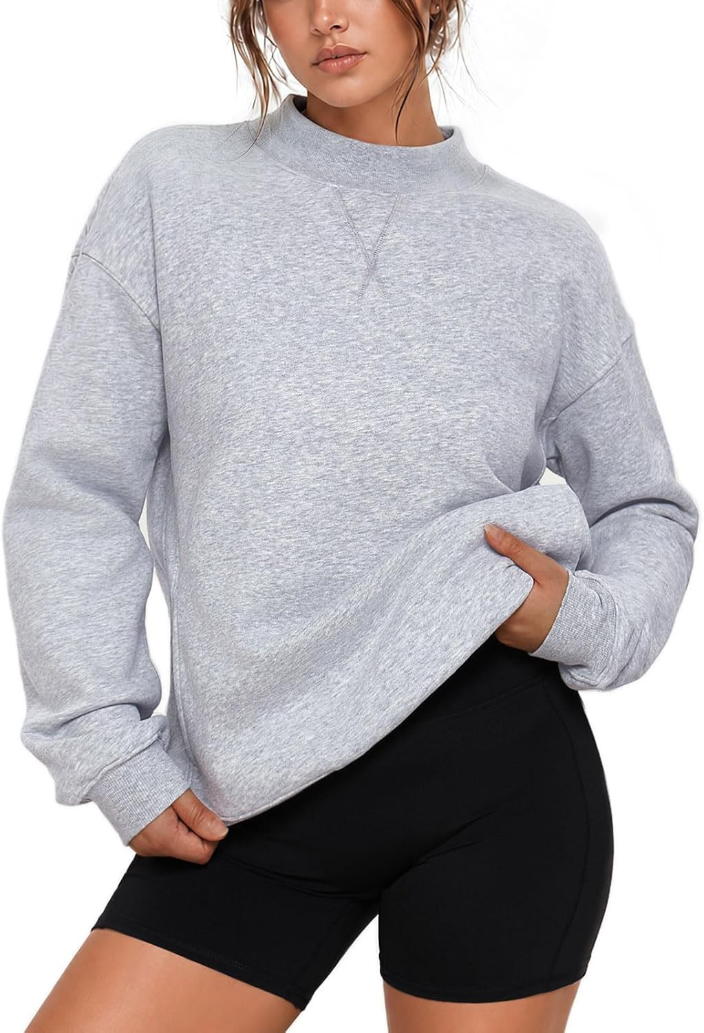 SUUKSESS Women Cotton Mock Neck Sweatshirts Oversized Long Sleeve Pullover | Amazon (US)