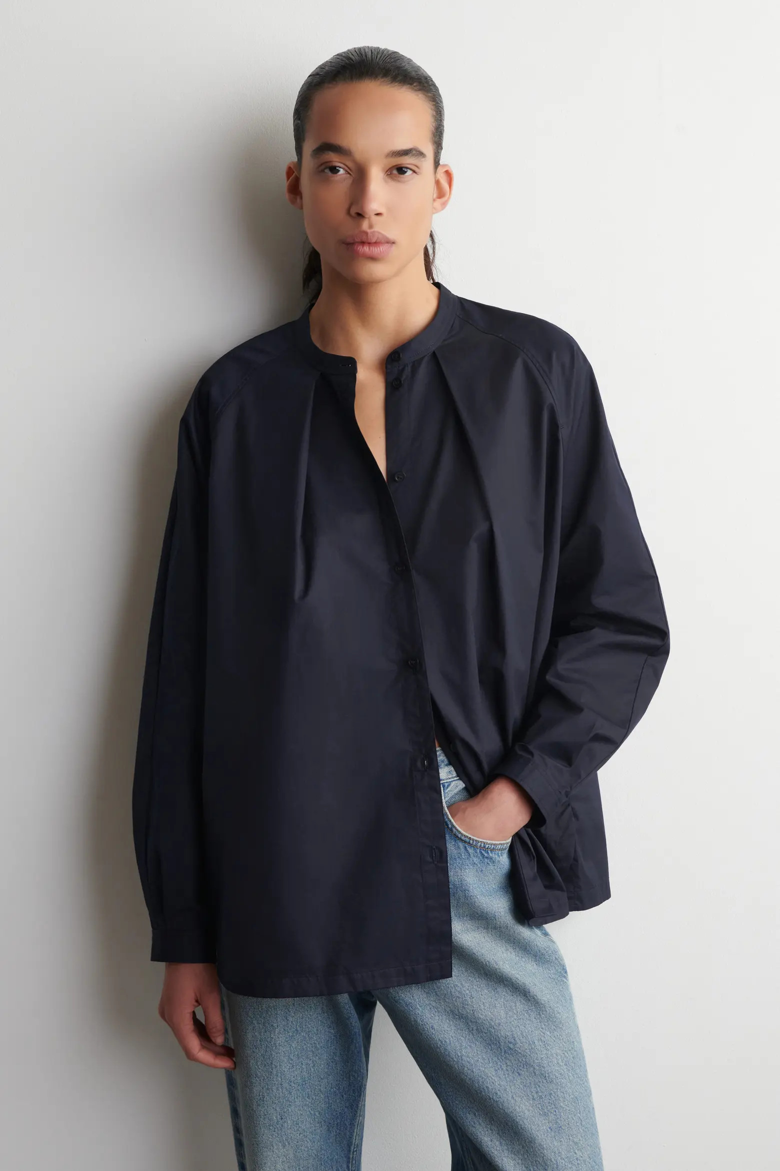 Grandad-Collar Cotton Shirt (Women) | Nordstrom | Nordstrom