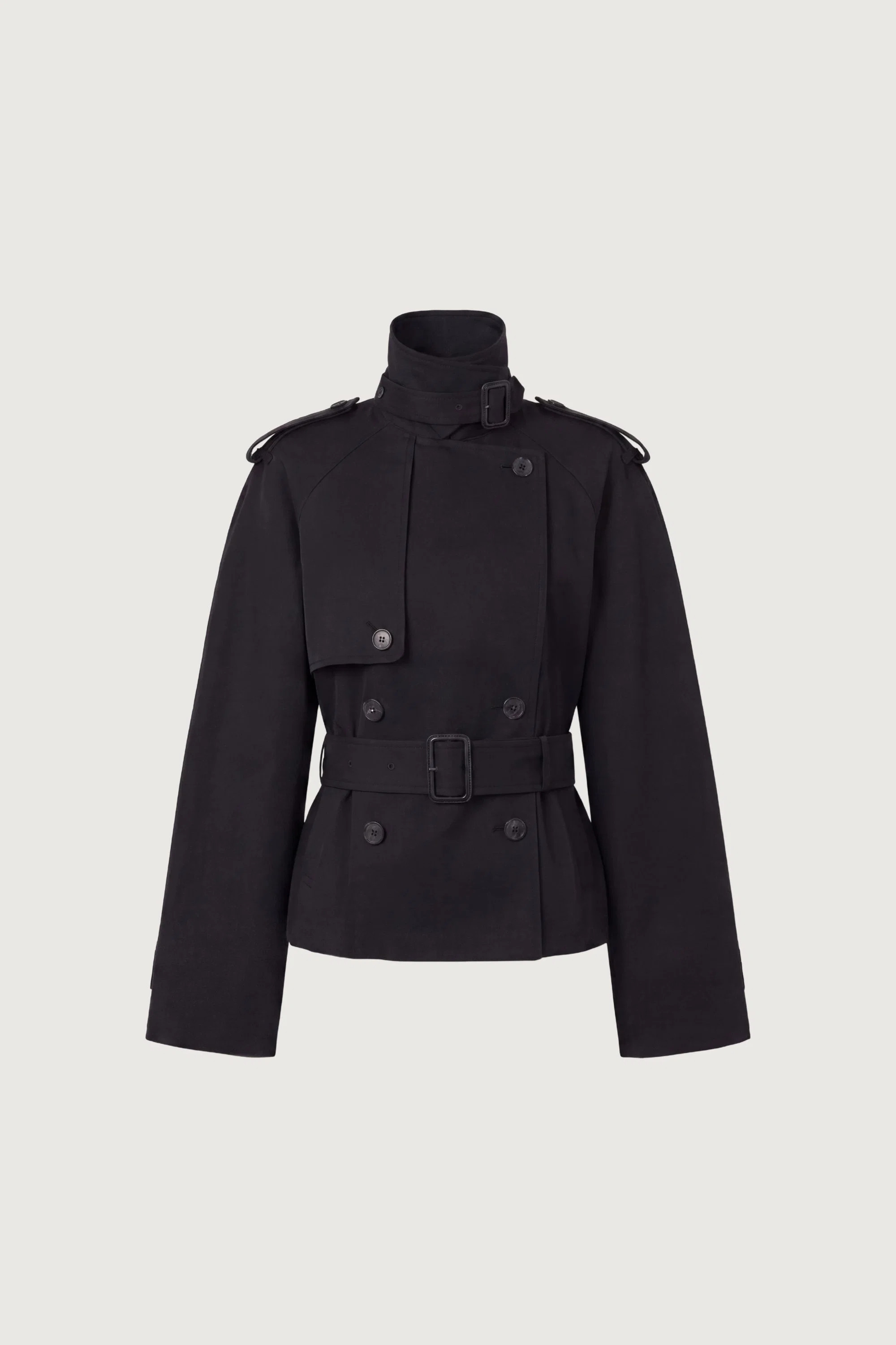 SHORT BELTED TRENCH COAT Black / Extra Small | OAK + FORT