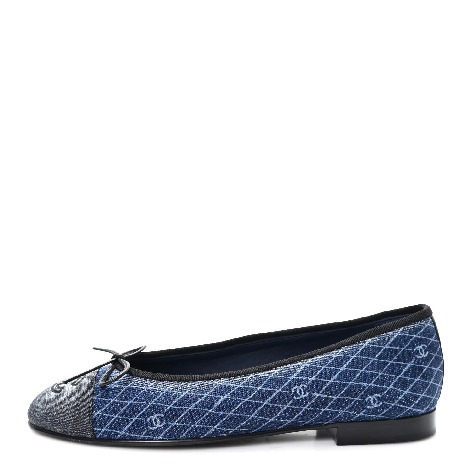 Chanel Denim Printed Quilt CC Cap Toe Ballerina Flats 37 Navy Blue Dark Grey 1862385 | FASHIONPHILE (US)