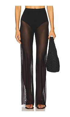 Good American Gauze Mesh Wide Leg Pant in Black001 from Revolve.com | Revolve Clothing (Global)