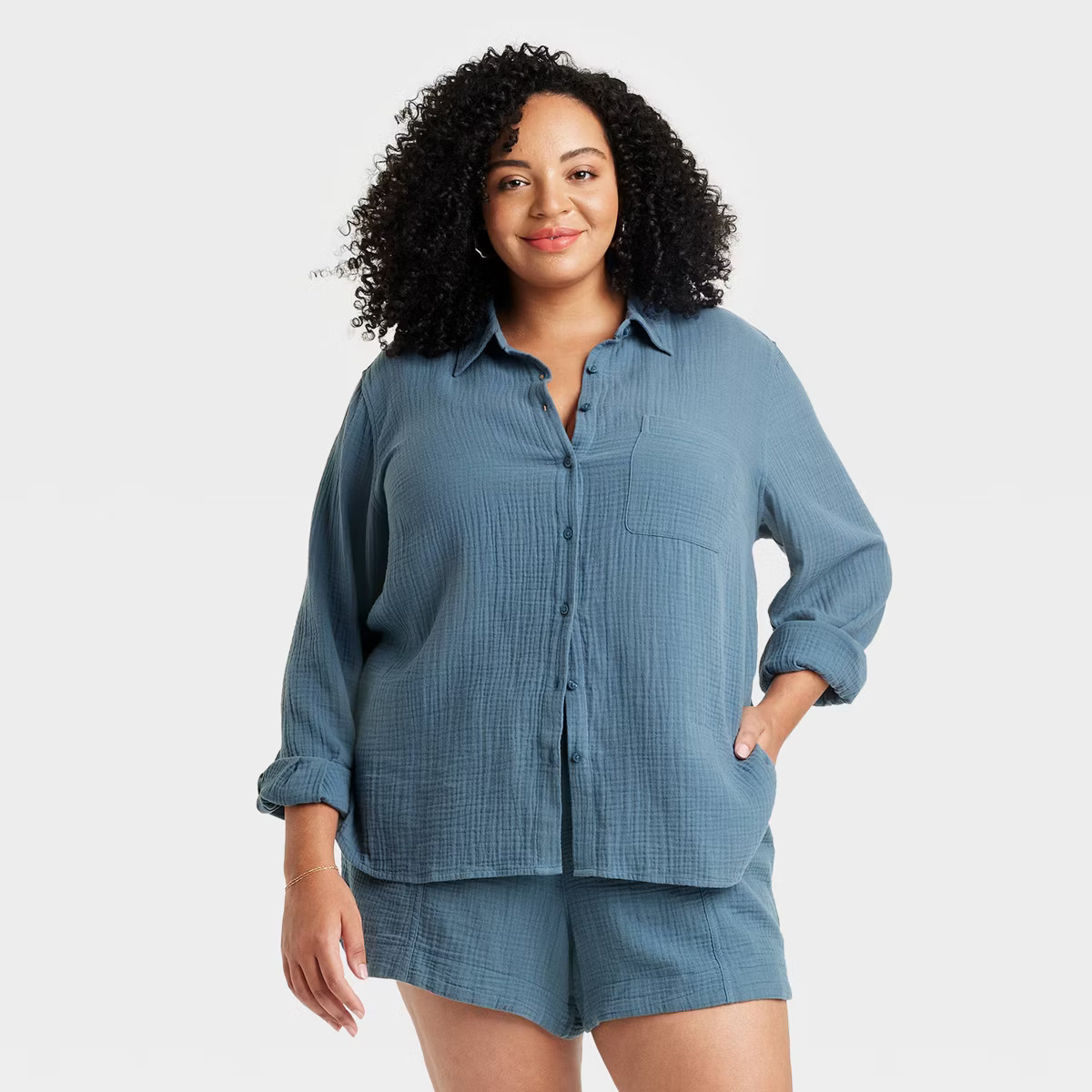 Women's Long Sleeve Gauzy Collared Button-Down Shirt - Universal Thread™ | Target