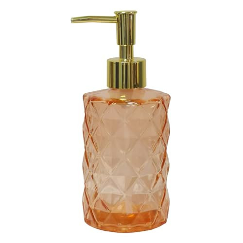 Glass Soap Dispenser with Gold Plastic Pump, 12oz Refillable Liquid Hand Soap Dispenser, Crystal Lotion Bottle for Modern Home Decor, Bathroom, Kitchen Countertop, Hotel(Amber) | Amazon (US)