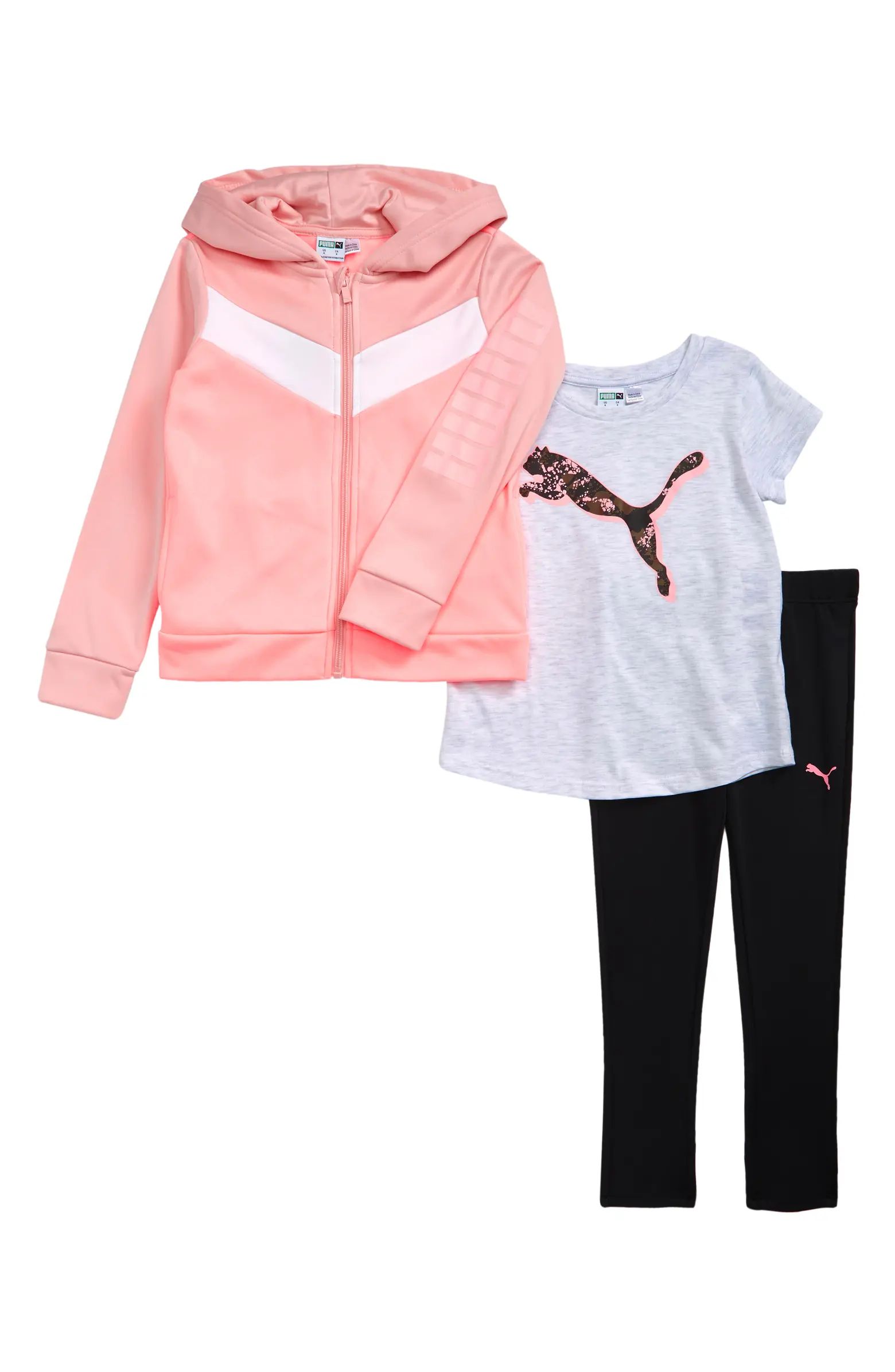 PUMA Kids' Full Zip Hoodie, T-Shirt & Leggings Set | Nordstrom | Nordstrom