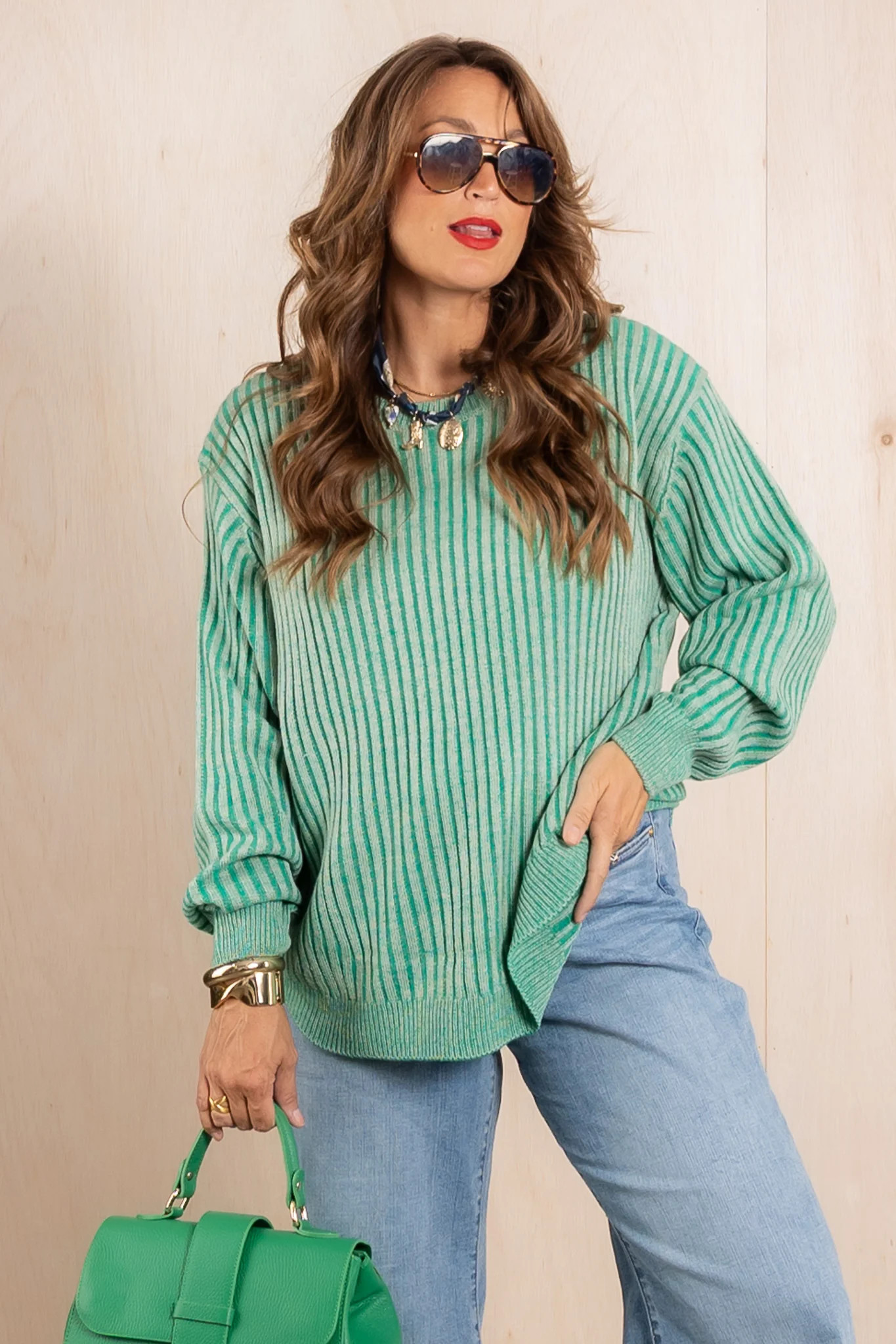 There For It Kelly Green Long Sleeve Sweater | The Willow Tree