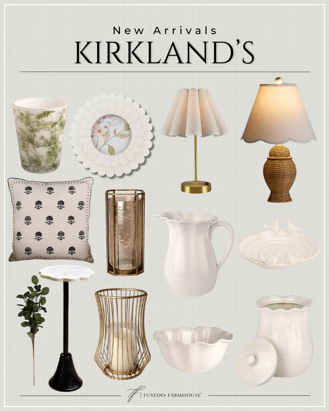 Kirklands New Arrivals

So many great finds!  Lamps, frames, candle holders, accent tables vases and more!  The scalloped edges just scream ready for Spring. 

 #LTKSeasonal #LTKHome #LTKFindsUnder50