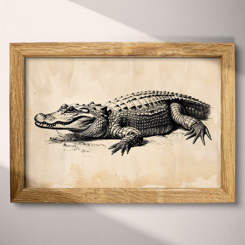 Alligator PRINTABLE Download Wildlife Decor Animals Print Beige, Black and Gray Wall Art Vintage ... | Etsy (US)