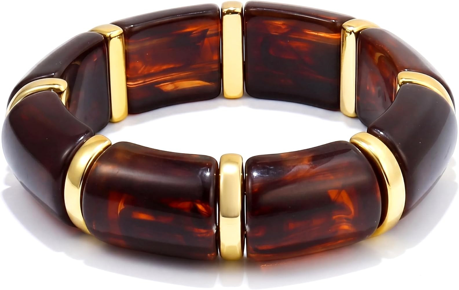 Colorful Acrylic Chunky Bangles for Women, 14K Gold-Plated Stackable Stretch Bracelets, Trendy Fa... | Amazon (US)