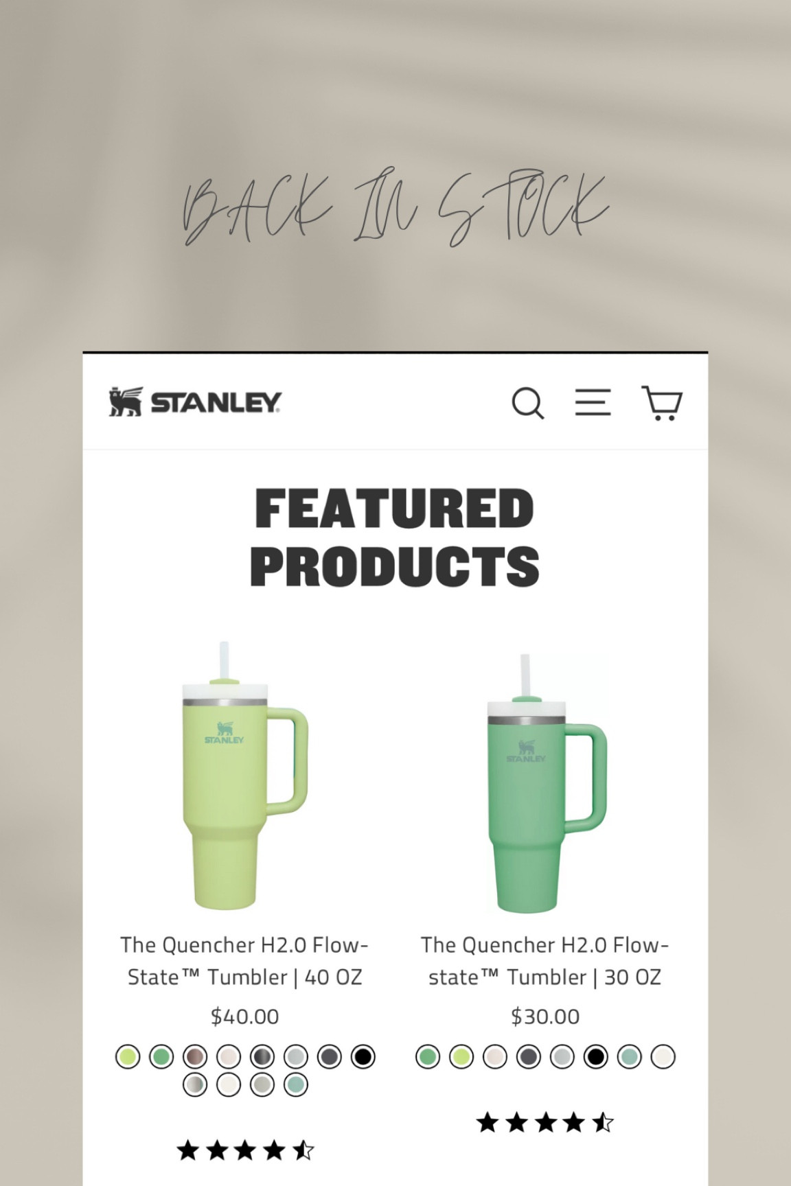Back in stock!!! Stanley tumblers ❤️ They are going super fast so grab one quick! #stanley #stanleytumbler

#LTKunder50 #LTKFind