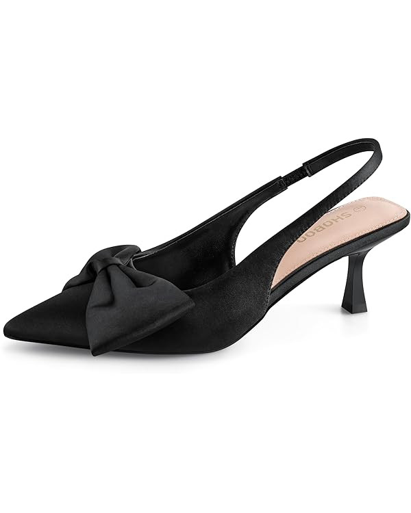 Women's Bow Slingback Heels Pointed Toe Kitten Pumps Dress Shoes with Elastic Strap - 2.4'' Inche... | Amazon (US)