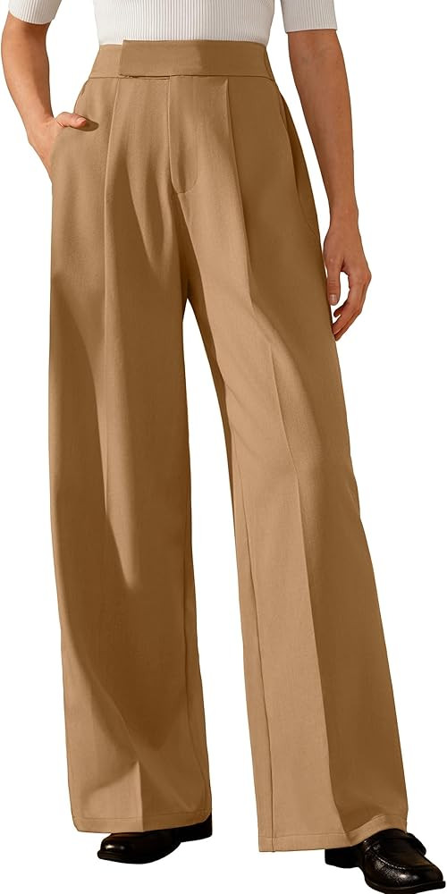 Arach&Cloz Women's Wrinkle-Free Pleated High Waisted Business Casual Wide Leg Dress Pants 2026 | Amazon (US)