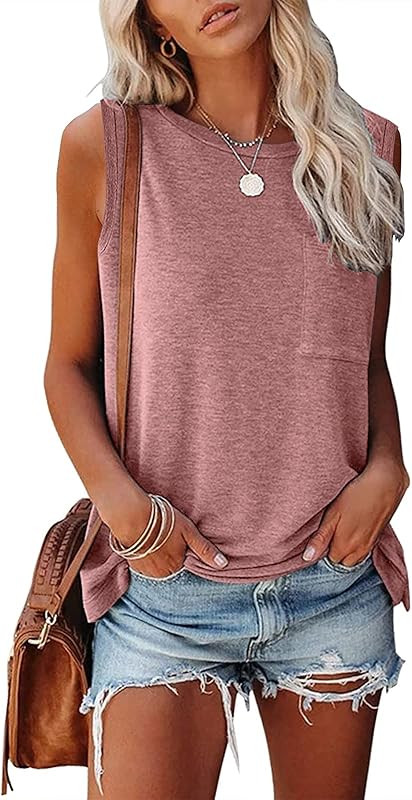 MIROL Women's Sleeveless Tank Tops Basic Loose Tunic T Shirts Batwing Sleeve Solid Color Casual Tee  | Amazon (US)