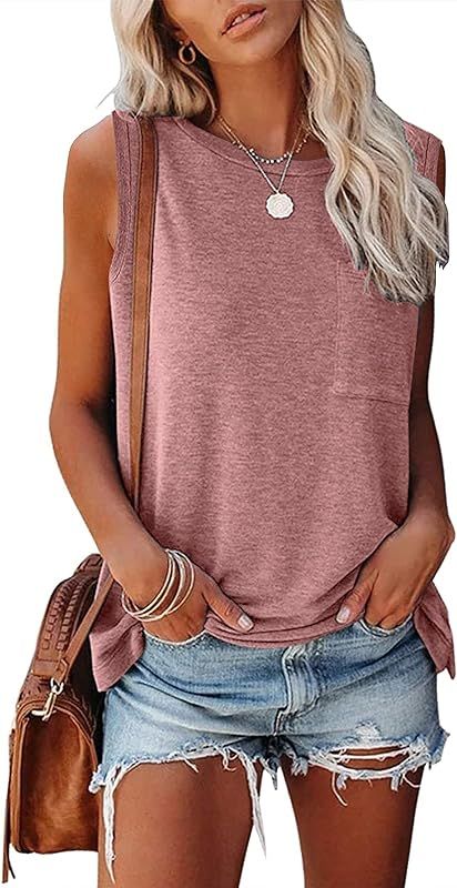 MIROL Women's Sleeveless Tank Tops Basic Loose Tunic T Shirts Batwing Sleeve Solid Color Casual Tee  | Amazon (US)
