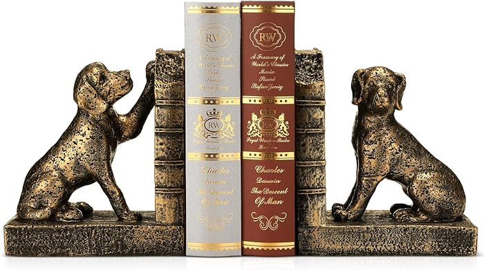 Tatuo 2 Pcs Decorative Dog Bookends for Shelves, Dog Book Ends for Heavy Books Animal Stopper Lab... | Amazon (US)