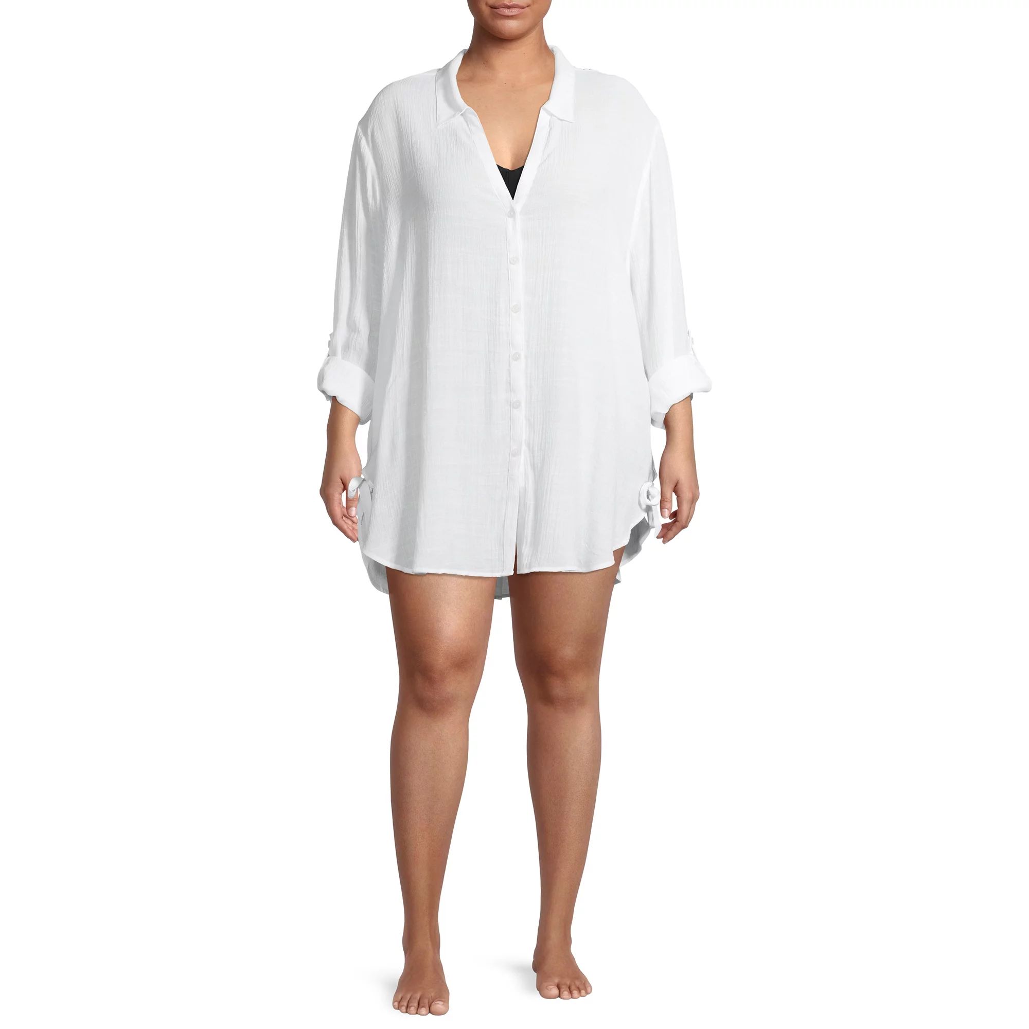 Time and Tru Women's and Women's Plus Size Button Front Shirt Cover Up | Walmart (US)